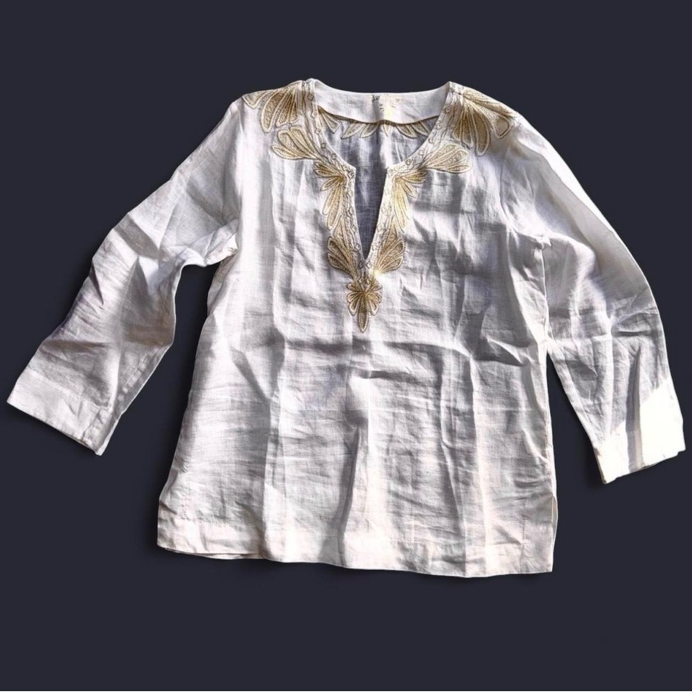 NWT Lilly Pulitzer Amelia Island Linen Tunic Resort White Gold XL